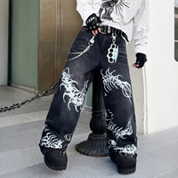 Pantalon de créateur pour homme style urbain, Jean baggy empilé en denim délavé Monkey à jambe large