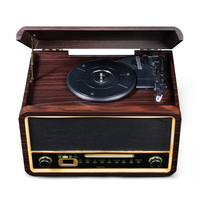 Tourne-disque Lecteur de gramophone sans fil vintage à 3 vitesses Enregistreur de cassettes Radio FM Lecteur de platine vinyle
