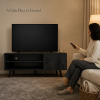 Meuble TV européen moderne avec étagère de rangement, taille et couleur personnalisables, mobilier de salon contemporain, meuble TV en bois noir