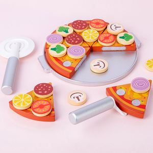 Jouet de cuisine pour filles, pizza à découper avec garnitures amovibles, en bois, pour jeu d'imitation pour enfants - Product Image 1