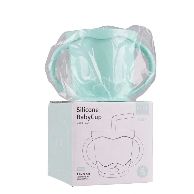 안전 비 독소 소프트 100% 실리콘 컵 유아 아기 물병 짚 여행 훈련 컵