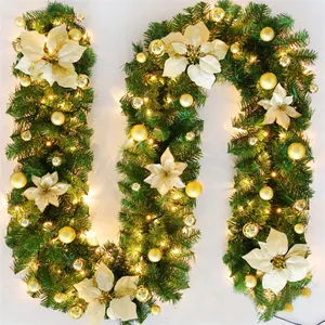 높은 품질 2.7M 긴 크리스마스 PVC 화환 조명 소나무 화환 두꺼운 Mantel 지팡이 녹색 파티 장식