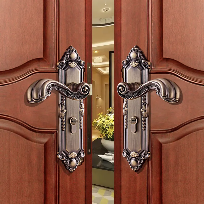 Zinc alloy exterior simple door pull handles locks indoor bedroom door lock ancient wooden door handle