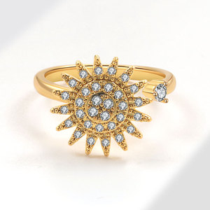 Anillo Giratorio Antiestrés con Diseño de Girasol, Microincrustaciones de Zirconia, Bañado en Oro y Cobre, Joyería para Mujer, Venta al Por Mayor - Product Image 3