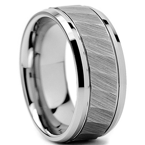 Anello da uomo in carburo di tungsteno lucido, smussato, spazzolato, sfaccettato, con vestibilità comoda - Product Image 1