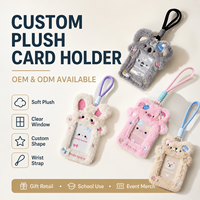 Porte-cartes d'identité en peluche personnalisé en gros, étui à cartes transparent avec fenêtre motif animal mignon, cadeau promotionnel, logo personnalisé OEM ODM