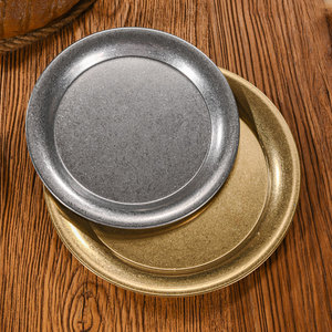 Plato Redondo Retro Gris de Acero Inoxidable para Postres, Bandeja Baja para Servir en Cafeterías y Hoteles - Product Image 1