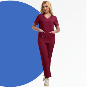 Women Scrub Set Short Sleeve V-Neck Split Uniform Moisture Wicking Hospital Workwear For Nurses Pet Grooming Dentist Operating - Product Image 4