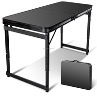 Table de camping pliable 2-4 places, cadre en aluminium, hauteur réglable sur 3 positions, poignée de transport légère, mobilier de voyage portable pour l'extérieur