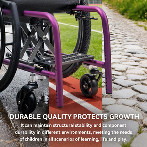 <span class=keywords><strong>Silla</strong></span> de <span class=keywords><strong>Ruedas</strong></span> Manual Plegable Ligera y Compacta de Aleación de Aluminio CE para Viajes al Aire Libre, Color Morado para Niños, Asiento de 28-36 cm - Product Image 4