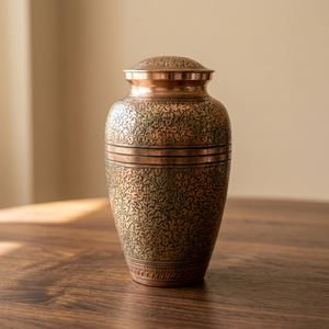 Brass Cremation Urn Engraved Ashes <b>Memorial</b> Urn Large Capacity Handmade Keepsake Vase for Remembrance - Indian Home Crafts - Product Image 1