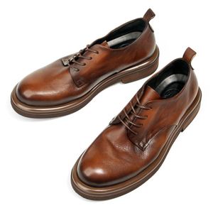Zapatos de Fiesta Retro Británicos para Hombre, Hechos a Mano, con Cordones Cuadrados, Parte Superior de Cuero Genuino Marrón, Ligeros, Antideslizantes y Transpirables - Product Image 5