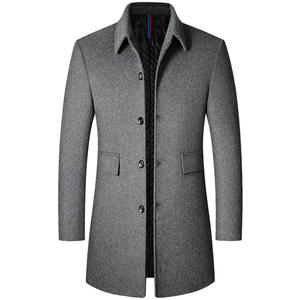 Veste mi-longue en laine pour hommes, version coréenne, haut coupe-vent à revers, automne/hiver - Product Image 2