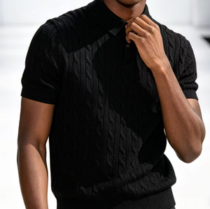 Pull en maille torsadée à col ras du cou pour <span class=keywords><strong>homme</strong></span> Ralf, manches courtes, couleur unie, nouvelle collection printemps/été, texture rétro, semi-formel, noir Laurla - Product Image 3