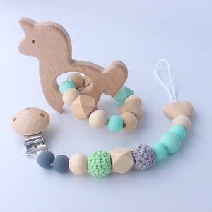 Baby Teether Wholesale DIY Wooden Baby Teething Toys BPA Free Silicone Teether With Pacifier Clip Holder For Infant