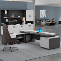 Haute qualité grande forme en L deux armoires directeur en bois Manger PDG patron Table de bureau bureau Table de patron