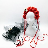 Diadema Decorativa con Calavera y Rosas, Estilo Mexicano, Hecha a Mano, para Halloween o el Día de Muertos
