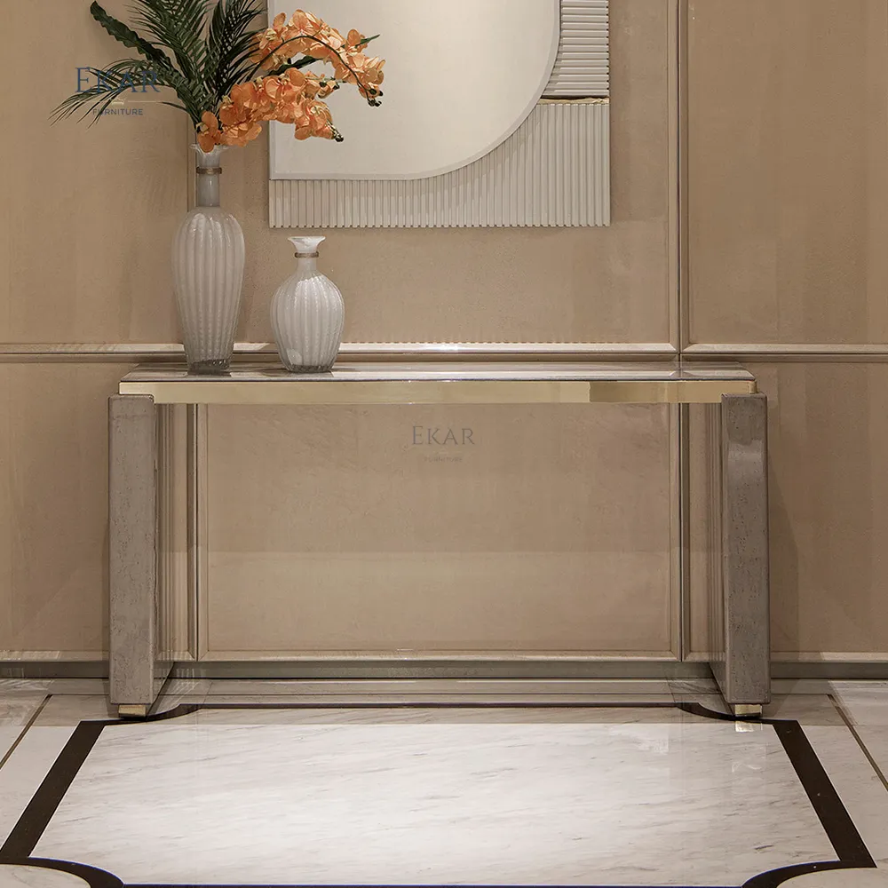 Table d'entrée élégante en marbre blanc jazz: table console de couloir de luxe intemporelle | console de luxe
