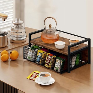 <b>Desktop</b> Coffee Pod Storage Organizer Metal Countertop <b>Shelf</b> With Sliding Compartment For Tea Bag And Coffee Capsule Holder - Product Image 2