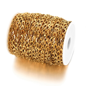 Chaîne à maillons en forme de larme creuse |   Chaîne en acier inoxydable plaqué or 18K PVD de 5 mm, faite à la main, pour la création de colliers et de bracelets DIY - Product Image 1