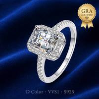 Bijoux fins en argent sterling 925, bague halo en moissanite 1-2 carats, taille émeraude, pavé, pour femme, sur mesure, vente en gros, assortiment en vrac