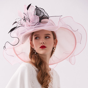 Couvre-chef jaune à large bord pour femme, fête de mariage, escouade de mariée, Jazz, Organza, fleur, luxe, Fedora, accessoires pour cheveux, chapeau - Product Image 5