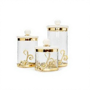 Classic Design Hand Blown Eco-Friendly Large Glass <b>Canister</b> Gold Marble Lid Dishwasher Safe Luxury Gifts Tea Sugar Container - Product Image 1
