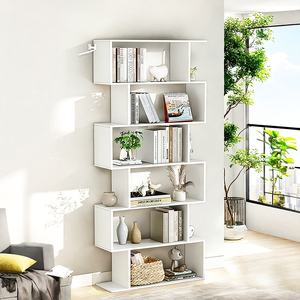 Modernes Holz-Bücherregal mit 5 Ebenen Geometrisches S-förmiges Bücherregal für Schlafzimmer - Product Image 5