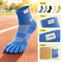 Chaussettes plates de course athlétiques à cinq orteils, bleues, respirantes, en maille, avec séparation des orteils, gestion de l'humidité et maintien du talon