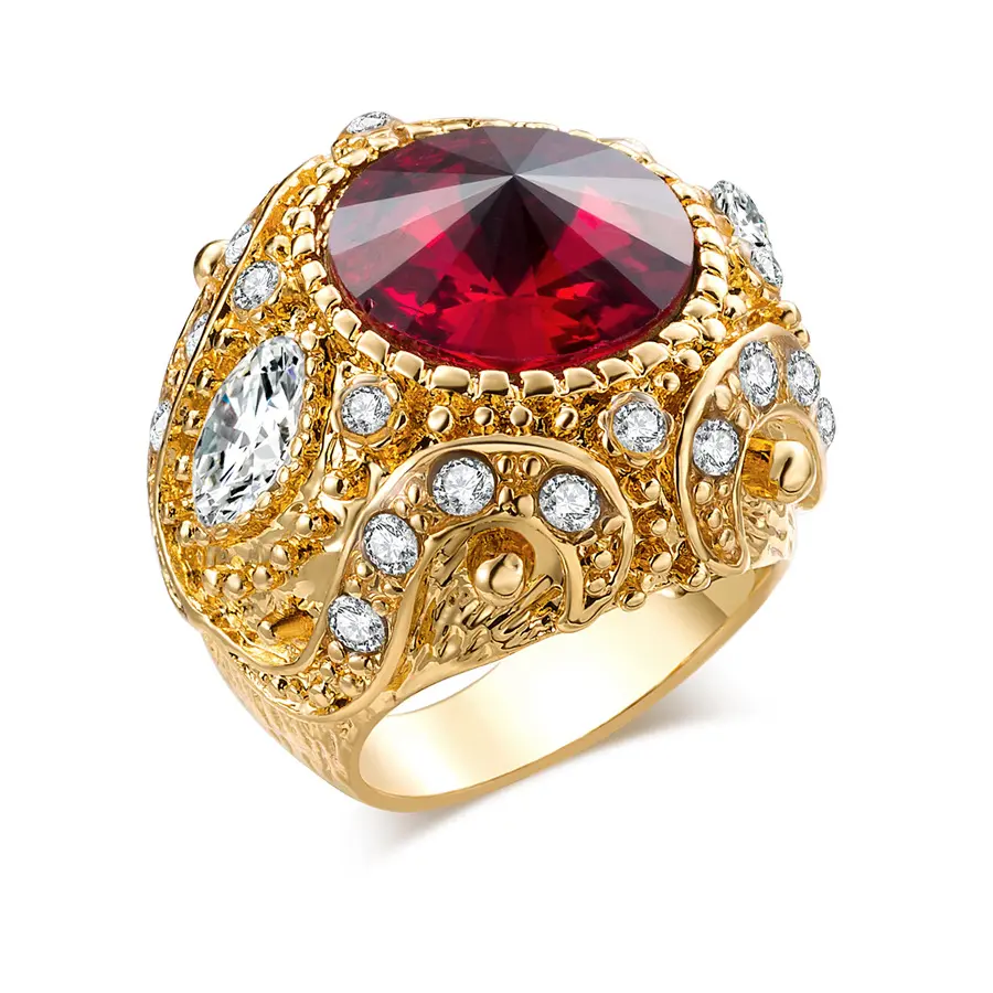 Luxury Charm Red Ring Gold Color Inlay Austrian Crystal Engagement Rings For Women Promise Christmas Gift Hot
