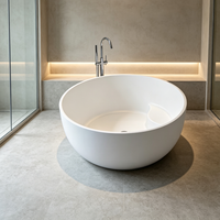 Baignoire autoportante ronde moderne en surface solide, forme de bol, profonde, blanche, pour villa, hôtel, salle de bain, équipement sanitaire
