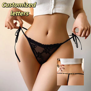 定制姓名字母丁字裤性感侧系带蕾丝内衣女式个性化水钻丁字裤浪漫情人节礼物 - Product Image 1