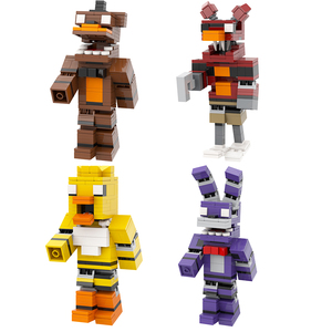 MOC1266-1269 FNAF <span class=keywords><strong>Five</strong></span> Nights <span class=keywords><strong>at</strong></span> <span class=keywords><strong>Freddy</strong></span> Bonnie Foxy Chica Jeu d'horreur Scène Bureau Décoration Modèle Blocs de construction Jouets pour enfants - Product Image 1