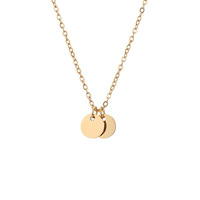 Collar de Acero Inoxidable con Mini Placa Redonda Chapada en Oro de 18K, Colgante de Disco Grabado de Acero Inoxidable, Collar de Doble Disco Estilo Moneda