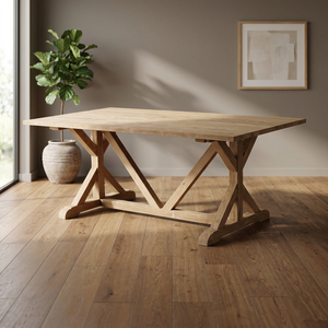 Mesa de Comedor Rectangular de Madera Sólida Estilo Rústico, Diseño Moderno, Base en X Resistente, Impermeable, Ecológica, Natural y Confortable para el Hogar - Product Image 2