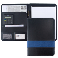 Carpeta de Padfolio de cuero cosido de lujo A4 con calculadora Cartera de currículum de negocios de cuero de imitación para documentos