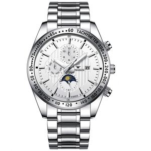 Relojes de Cuarzo de Lujo para Hombre, Creativos con Fase Lunar, Correa de Cuero y Acero Inoxidable, Negros, Elegantes, Delgados, Resistentes al Agua - Product Image 3