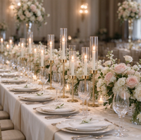 Décorations de mariage modernes, porte-bougies en or coniques avec cylindre en verre pour centre de table