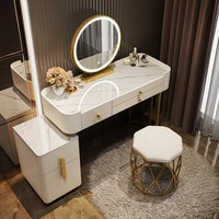 Table de toilette moderne de luxe en bois avec rangement, miroir amovible et éclairage - Bureau de maquillage pour chambre à coucher