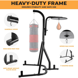 Support de sac de frappe lourd en acier pour équipement d'entraînement de capacité de 100 livres pour Kickboxing Boxing 3 Plate Pegs Sports Entertainment - Product Image 3