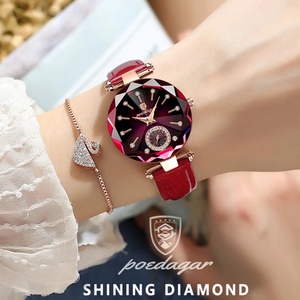 Relojes POEDAGAR para mujer, reloj de cuarzo con esfera de diamantes, correa de cuero, resistente al agua, reloj de pulsera para dama, regalo para novia - Product Image 4