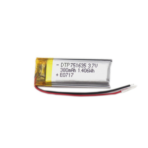 リチャージバッテリー<span class=keywords><strong>Li-ion</strong></span> LipoバッテリーDTP 751635 3.7V 380mAhフレキシブル充電式Li-ポリマー電池 - Product Image 1