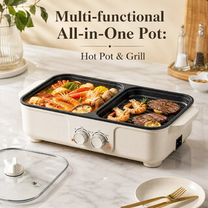 Olla Eléctrica para Interiores 2 en 1, Multifuncional, sin Humo, Shabu-Shabu, Parrilla Coreana para Barbacoa con Control de Temperatura Dual, Estilo Francés - Product Image 1
