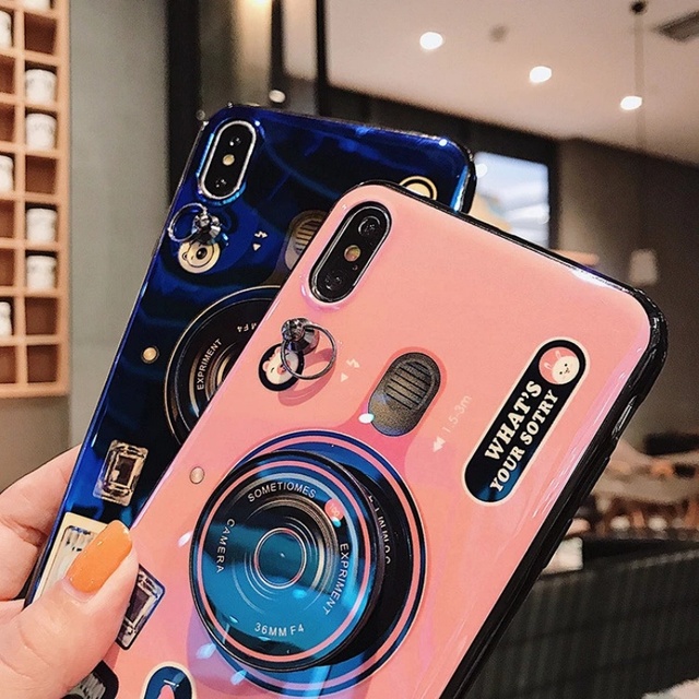 Leadingplus Personalized Camera Fashion Designer PU Waterproof Phone Case Kickstand Non-slip Anti-shock Strap for