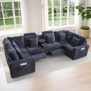 <span class=keywords><strong>Canapé</strong></span> sectionnel inclinable en U avec console, en velours côtelé, 6 places, modulaire, <span class=keywords><strong>pour</strong></span> salon et home cinéma - Product Image 4
