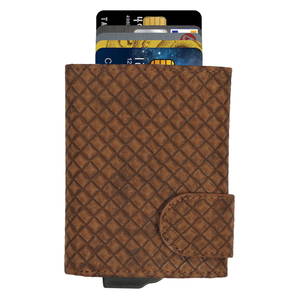 Slim Genuine Leather Card Holder <b>Men</b> Geometric Pattern Snap Closure Brown Minimalist <b>Wallet</b> Short Length - Product Image 2