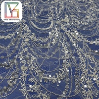 Tissu de Robe de Mariée de Luxe Français en Dentelle Blanche Brodé de Perles et de Paillettes pour Robe de Mariée