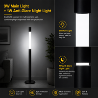 Lámpara de Pie LED COB Telescópica de Aluminio, Altura Ajustable, 2700K-6500K, Atenuación Táctil, Luz Principal de 9W + Luz Nocturna de 1W, Haz de Luz de 360°