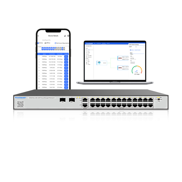 Managed Smart PoE Switch Cloud Managed Gigabit 26 Port with 2SFP Fiber Port Support APP Control Switch for SMB Network Solution