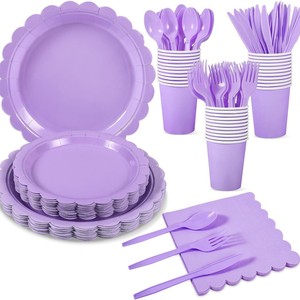 Violet dentelle lavande en forme d'éventail assiettes en <span class=keywords><strong>papier</strong></span> jetables serviettes ensemble enfants fête d'anniversaire vaisselle noël Thanksgiving - Product Image 2